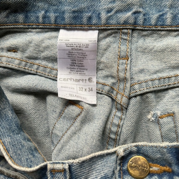 Worn Carhartt Relaxed Jeans Work Pants Men’s 32x34 Light Denim - Picture 7 of 7